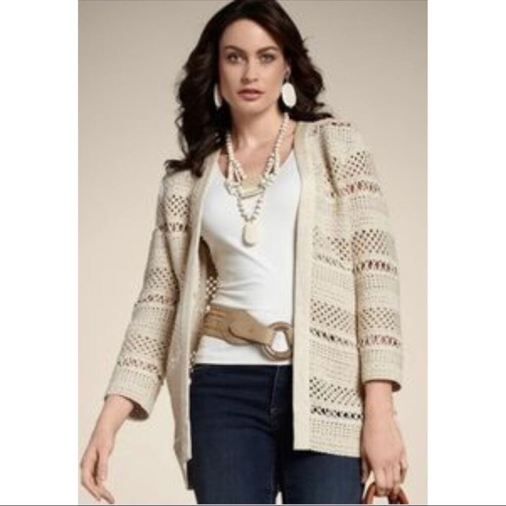 Chico’s Macrame Misty Solid Beige Jacket Sweater … - image 6